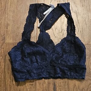 Free People Galloon Lace Racerback Bralette- Navy, size small